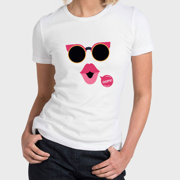 Women T-Shirt 2020-0011, Pop Art, Sunglasses & Lips