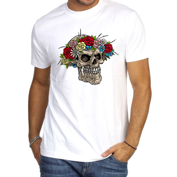 Μπλουζάκι Τυπωμένο 2020-2107-1, White Skull with Flowers, Hello Design
