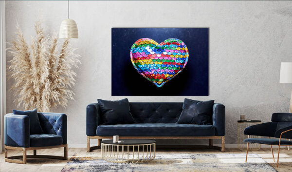 Πίνακας Ζωγραφικής, Πολύχρωμη Καρδιά με Πούλιες, HEP-2021-4124