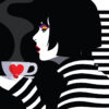 Πίνακας Ζωγραφικής, Γυναίκα Πίνει Καφέ σε Κούπα με Καρδιά, HEP-2021-4131