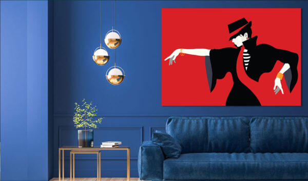 Πίνακας Ζωγραφικής, Γυναίκα με Καπέλο Χορεύει σε Κόκκινο Φόντο, HEP-2021-4134