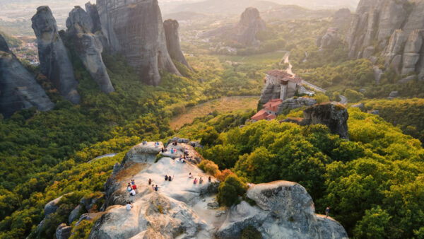 Aerial Drone View, Meteora Sunset, Greece